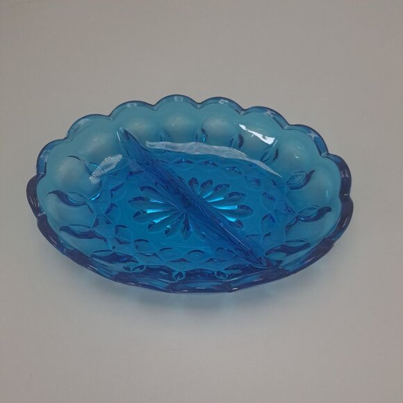 Fairfield Laser Blue Oval Divided Relish Dish By Anchor Hocking - Picture 1 of 8